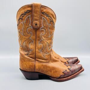 Tony Lama Boots Womens 7 Brown Leather Western Cowboy Mid Calf Embroidered